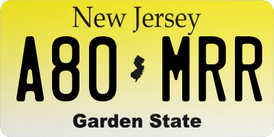 NJ license plate A80MRR