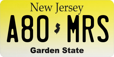 NJ license plate A80MRS
