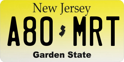 NJ license plate A80MRT