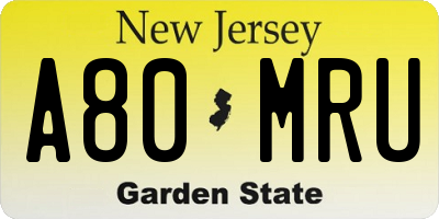 NJ license plate A80MRU