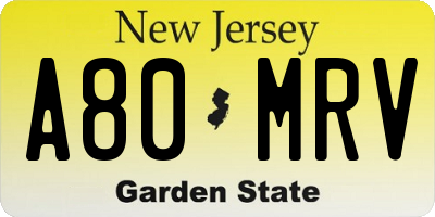 NJ license plate A80MRV