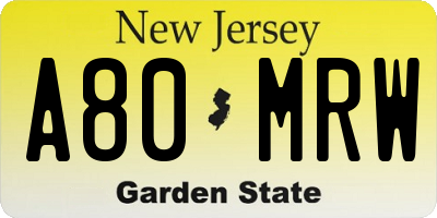 NJ license plate A80MRW