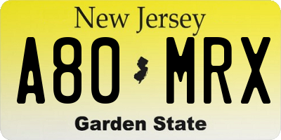 NJ license plate A80MRX