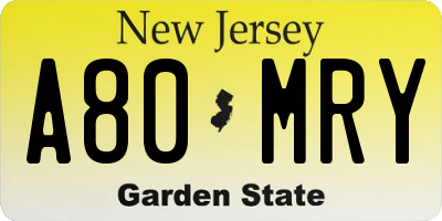 NJ license plate A80MRY
