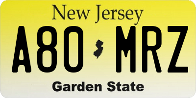 NJ license plate A80MRZ