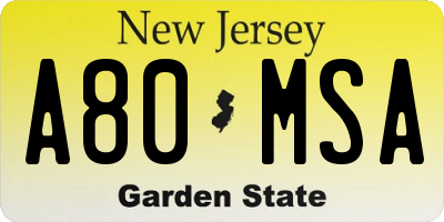 NJ license plate A80MSA