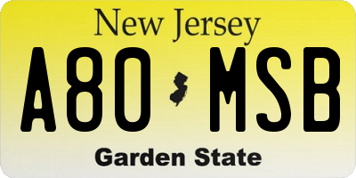 NJ license plate A80MSB