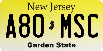 NJ license plate A80MSC