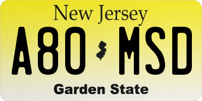 NJ license plate A80MSD