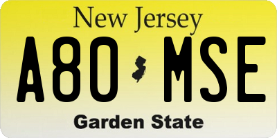 NJ license plate A80MSE