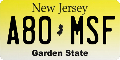 NJ license plate A80MSF