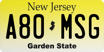 NJ license plate A80MSG