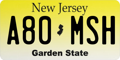 NJ license plate A80MSH
