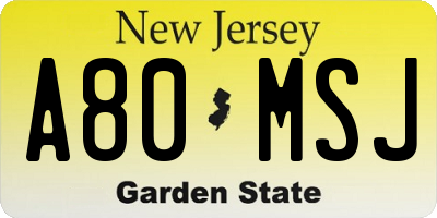 NJ license plate A80MSJ