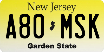 NJ license plate A80MSK