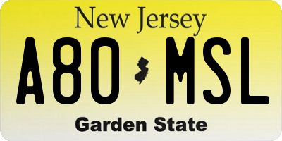 NJ license plate A80MSL