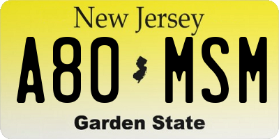 NJ license plate A80MSM