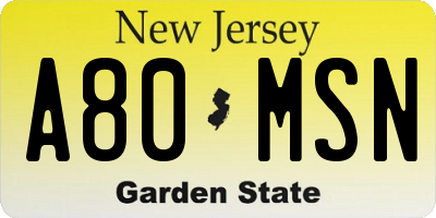 NJ license plate A80MSN