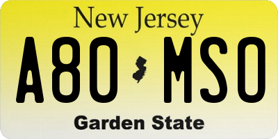 NJ license plate A80MSO