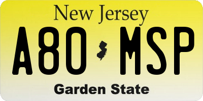 NJ license plate A80MSP