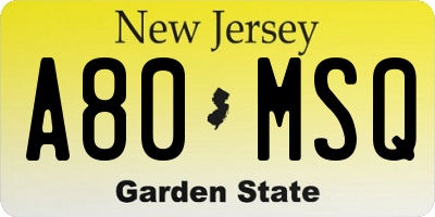 NJ license plate A80MSQ