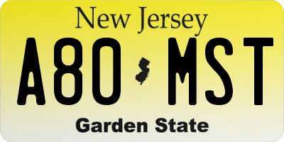 NJ license plate A80MST