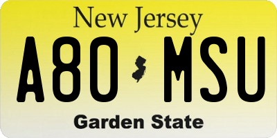NJ license plate A80MSU