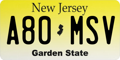 NJ license plate A80MSV