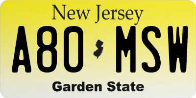 NJ license plate A80MSW