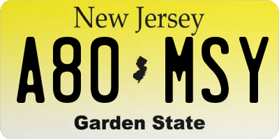 NJ license plate A80MSY