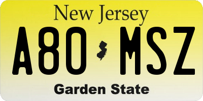 NJ license plate A80MSZ