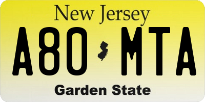 NJ license plate A80MTA