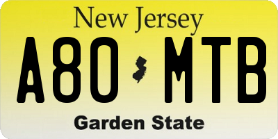 NJ license plate A80MTB