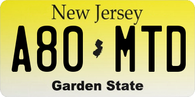 NJ license plate A80MTD