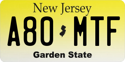 NJ license plate A80MTF