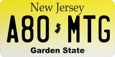 NJ license plate A80MTG