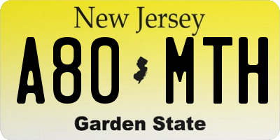 NJ license plate A80MTH