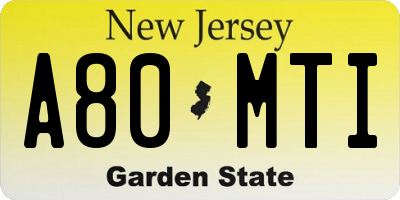 NJ license plate A80MTI