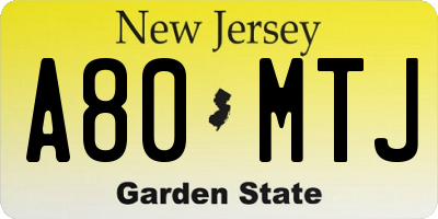 NJ license plate A80MTJ