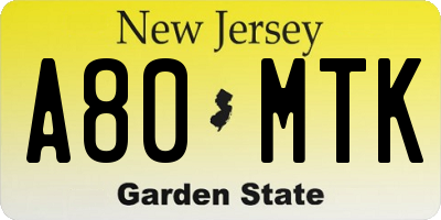 NJ license plate A80MTK