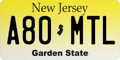 NJ license plate A80MTL