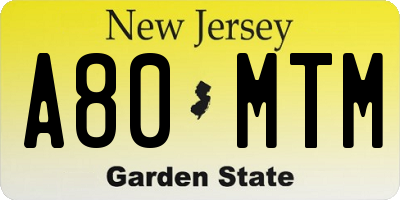 NJ license plate A80MTM