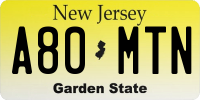 NJ license plate A80MTN