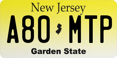 NJ license plate A80MTP