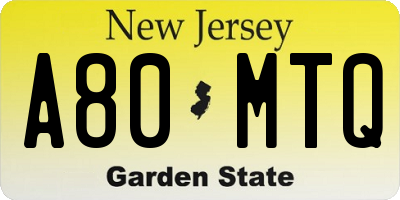 NJ license plate A80MTQ