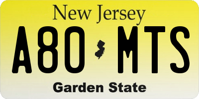 NJ license plate A80MTS