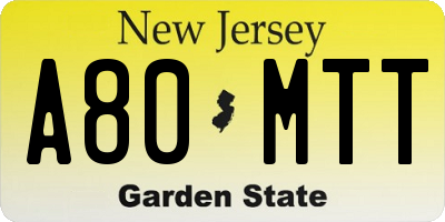 NJ license plate A80MTT