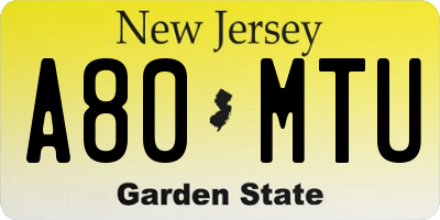 NJ license plate A80MTU