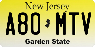 NJ license plate A80MTV