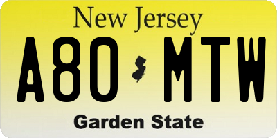 NJ license plate A80MTW